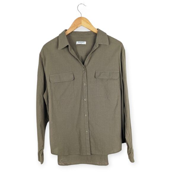 Semaro Olive Green Button Down‎ Cotton Linen Blend Blouse Size XL - Picture 1 of 8